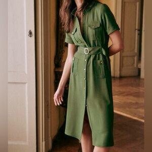 Sezane Raquel dress in khaki, size 4 / 36
